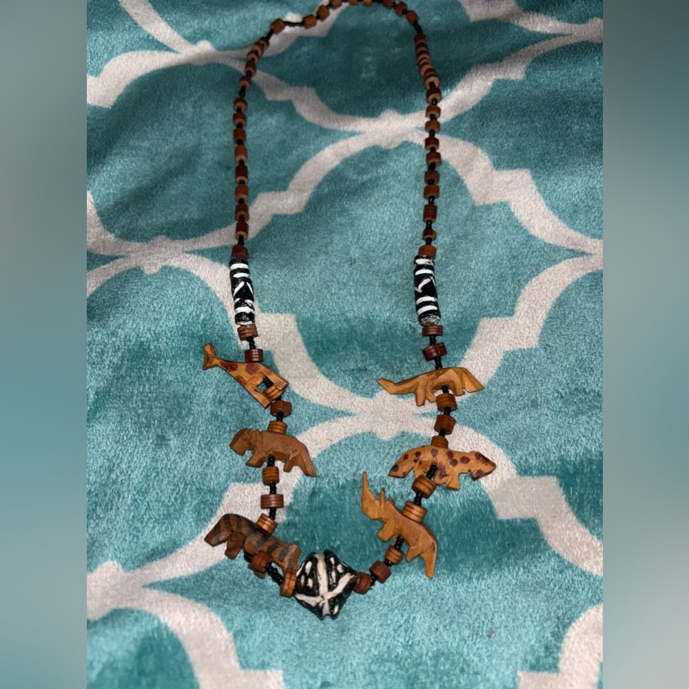 Hand carved African safari necklace